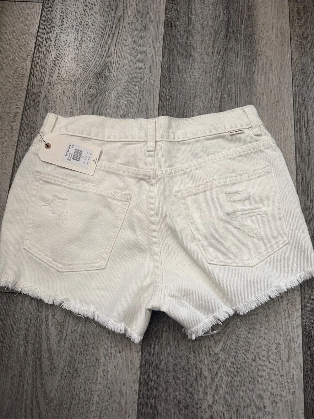 Billabong White Frayed Distressed Denim Shorts